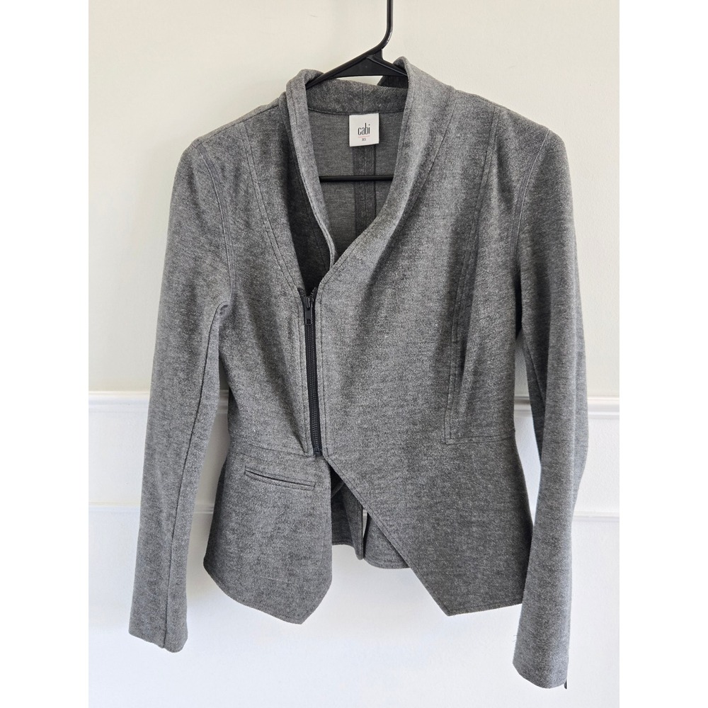 Cabi Pursuit Blazer 3556 Heather Grey Asymmetrical Zip Back Cutout Jacket XS